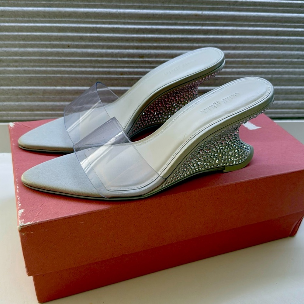 SOLD Cult Gaia Isabella Vinyl Wedge Slide Rhinestonetone Sandals Size 7.5
